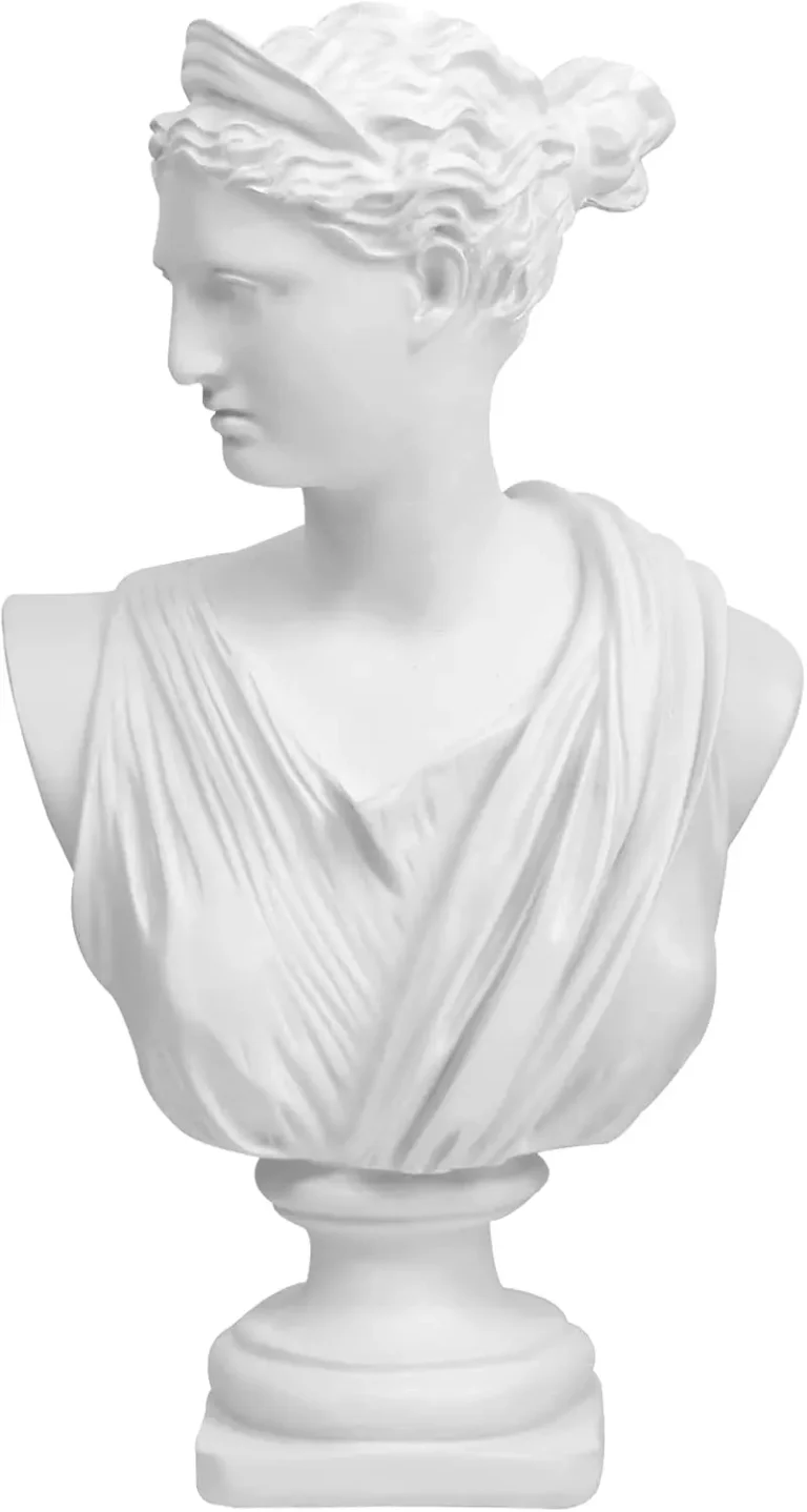 A small classical bust sculpture of the Greek goddess Diana.