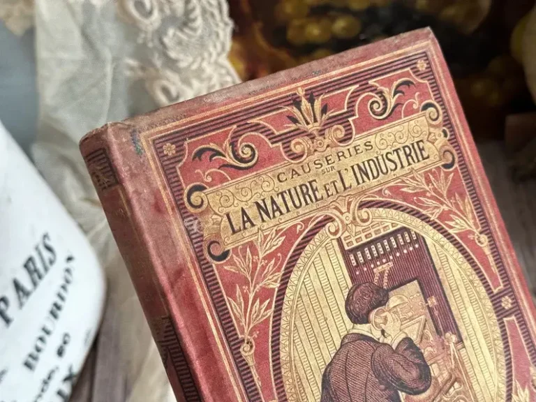 The cover of an antique decorative French book titled Causeries sur La Nature et L’Industrie.