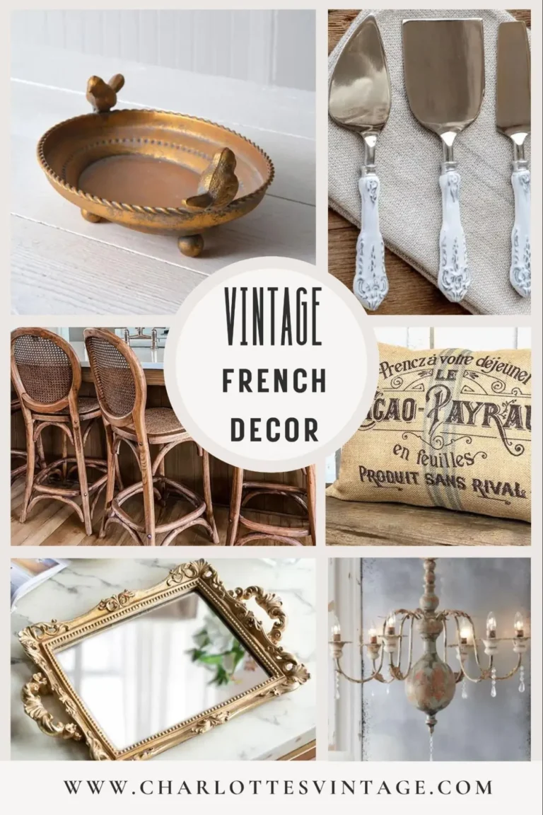 An infographic with six vintage French decor products.