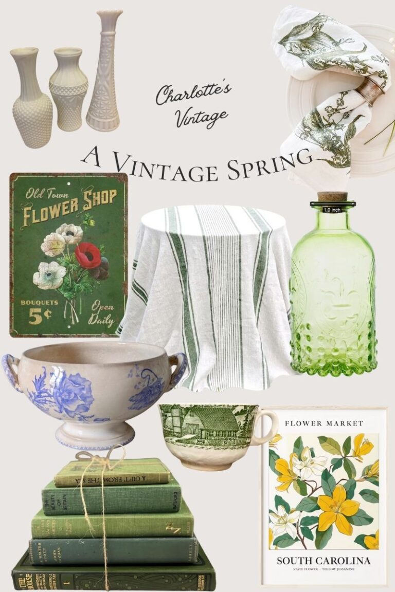 an infographic featuring vintage spring decor items.
